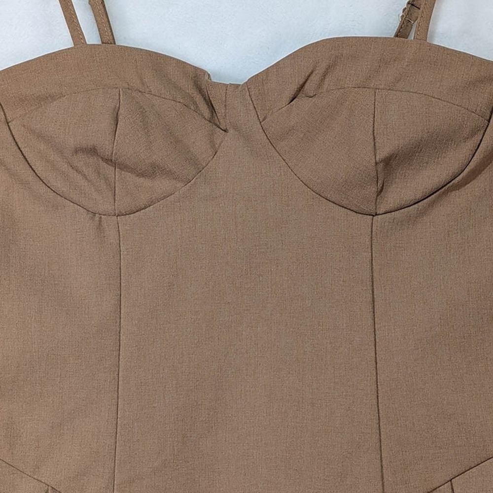 Milkmaid Mini Dress Womens S Tan 90's Coquette‎ Balletcore Schoolgirl Bustier - Picture 2 of 8